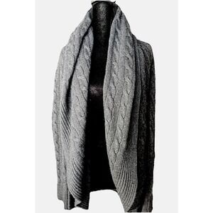Ralph Lauren Black Label Cable Knit Cardigan Sweater Coat Medium Cashmere Black